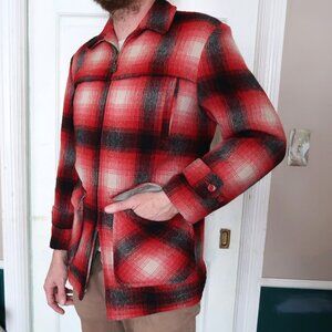 Vintage 1950s Ensenada Shadow Plaid Wool Lumberjack / Hunting Coat Size Small/36